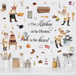 Kitchen Wall Stickers PVC Waterproof Chef Theme Decals For Dining Room Restaurant DIY Watercolor Style Home Decor