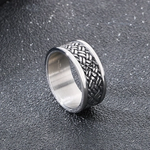 Retro stainless steel ring featuring a braided texture and smooth edges for men