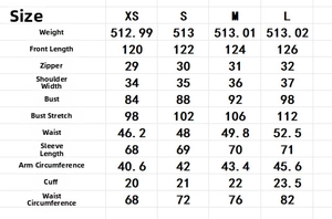 Size guide table for french pleated dress with measurements for XS S M L sizes