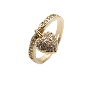 Heart Dangle Ring Copper Zirconia Micro Inlaid Adjustable Open Band Jewelry For Women Korean Style Fashionable