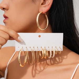 Hoop Earrings Geometric Circle Smooth Textured Twist Imitation Artificial Pearl Alloy Jewelry With Silver Earring Post For Women
