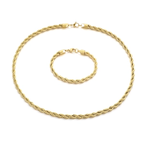 Ensemble collier et bracelet en acier inoxydable bicolore or et argent torsadé
