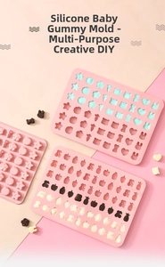 Pink silicone mold with heart, star, and rabbit shapes for DIY candy and chocolates