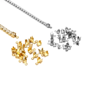 Stainless Steel Crimp Ends Connector Buckle For DIY Jewelry Making Gold Plated Fold Over Ends Findings