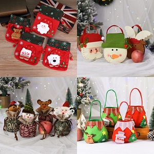 Christmas Gift Bags Festive Candy Pouch Felt Knitted Drawstring Handheld Santa Snowman Reindeer Pattern Holiday Favor
