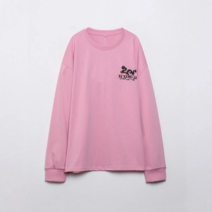 Damen Langarm T-Shirt Baumwollmischung Rundhals Locker Grafikdruck Streetwear Lässige Pullover Tops