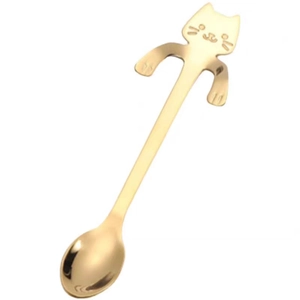 Golden 304 stainless steel cat-shaped hanging coffee spoon with cute creative design