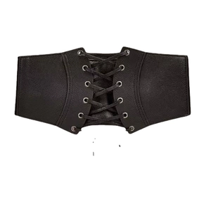 Ceinture corset élastique noire vintage pour femme avec laçage en similicuir élégant