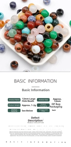 Detailed parameter chart for 12mm natural stone large hole beads for DIY jewelry making
