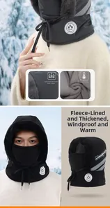 Detail of windproof thermal balaclava with fleece lining and adjustable drawstrings