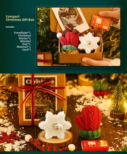 Christmas candle gift set with snowflake candle, knit glove candle and wood tray