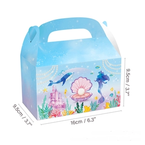 Detailed dimensions of mermaid shell party gift box showing height and width measurements