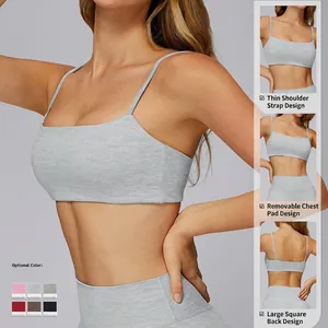 Reggiseno sportivo grigio yoga con spalline sottili doppie e schiena scoperta