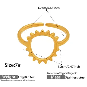Detailed size and weight specs of gold stainless steel adjustable sunburst ring