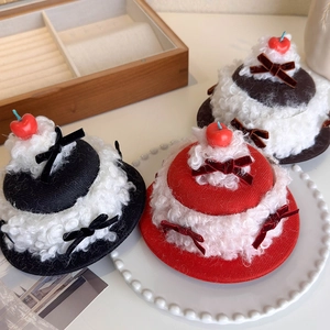 Creative Cake Shape Hair Clip Plush Cherry Velvet Bow Birthday Party Photography Novelty Duckbill Clip Hair Accessories
