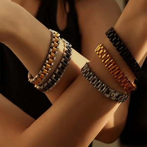 Men's titanium steel bracelet with a watch-style link design in gold and silver