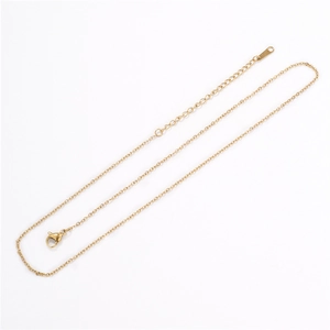 Adjustable gold stainless steel chain necklace with lobster clasp on white background
