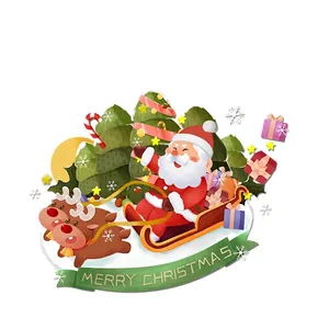 Christmas Santa Claus on reindeer sleigh glass stickers for holiday window decoration