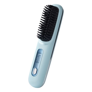 Wireless hair straightener brush with ionic heating and 200°C digital temperature display