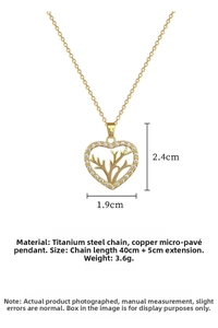 Detail view of heart-shaped antler pendant with zirconia inlay and titanium steel chain