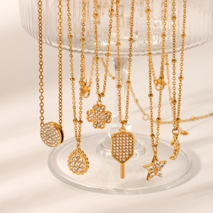 Stainless Steel Pendant Necklace 18K Gold Plated Rhinestone Star Moon Clover Waterdrop Fashion Jewelry For Women