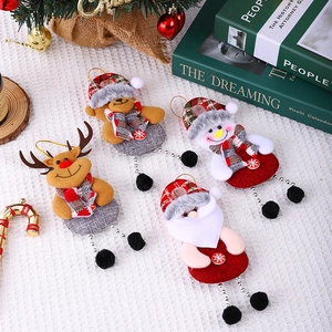 Plush Christmas tree hanging ornaments set with Santa, snowman, elk and bear dolls