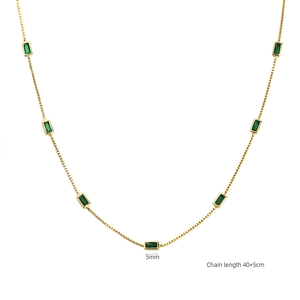 Delicate 925 sterling silver gold-plated box chain necklace with 5mm green emerald zircon