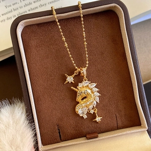 Elegant Unicorn Pendant Necklace 18K Gold Plated Copper With Clear Cubic Zirconia Star Charm Ball Chain For Women