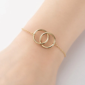 Double Interlocking Rings Bracelet 18K Gold Plated Stainless Steel Minimalist Geometric Fashion Jewelry For Women
