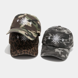 Casquette De Baseball En Coton Lavé Imprimé Camouflage Léopard Broderie Soleil Réglable Chapeau De Sport En Plein Air