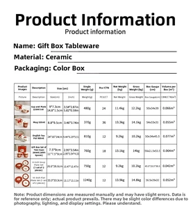Detailed product size specifications for festive ceramic Christmas dinnerware and gift sets