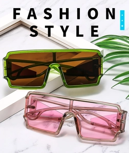 Oversized transparent frame sunglasses with gradient lenses for trendy fashion styling detail.