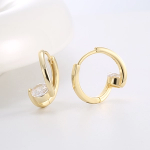 Elegant S925 sterling silver hoop earrings with round zircon and 14K gold plating