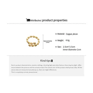Detailed view of triple-layer gold pearl ring with zircon stone measurements and size specs