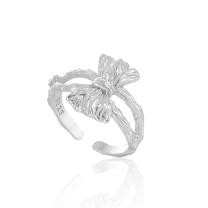 925 Sterling Silver Hollow Bow Open Ring For Women Adjustable Bowknot Finger Ring Personalized Minimalist Jewelry Gift
