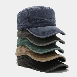 Washed vintage flat top army caps in five assorted colors made of premium cotton canvas