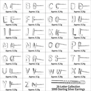 S999 sterling silver letter stud earrings collection in polished A-Z alphabet designs