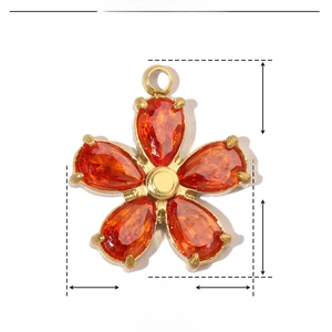 Detailed parameter view of 15mm orange zircon flower pendant in stainless steel