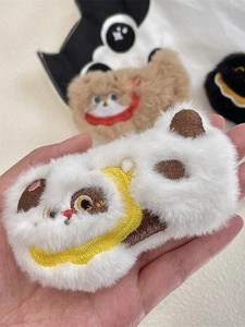 Cute white plush brooch hair accessory with brown ears and yellow embroidered scarf