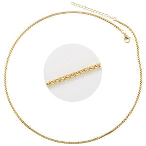 Polished 18K gold plated box chain necklace with adjustable extender and lobster clasp