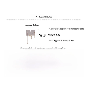 Detailed view showing fresh water pearl earring set dimensions and silver needle material