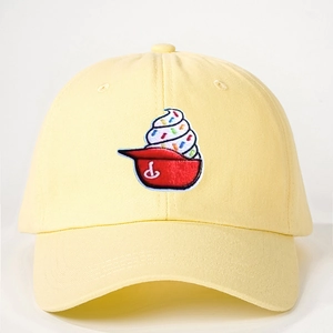 Light yellow cotton baseball cap with colorful ice cream embroidery for sun protection