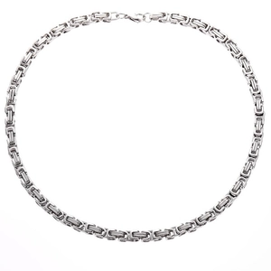 Classic silver-colored stainless steel Byzantine chain necklace with high polish finish