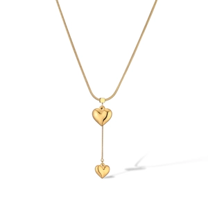 Poliertes 18K Gold Herzanhänger Halskette mit Schlangenkette und Y-förmigem Design