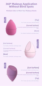 Detailed guide showing different shapes and specific facial application zones for makeup sponges