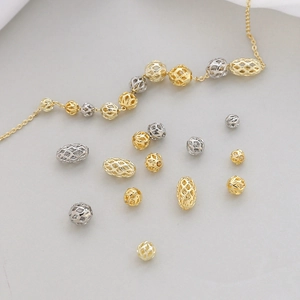 Golden and silver hollow grid spacer beads and chain set for DIY jewelry making