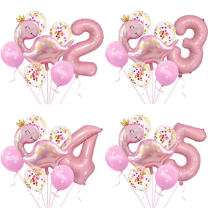 Pink Crown Dinosaur Aluminum Foil And Latex Confetti Balloons Set For Girls Birthday Party Decoration Cute Cartoon Animal Photography Props