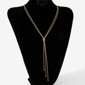 Stainless Steel Y-Shaped Lariat Necklace Knotted Long Multi Layer Tassel Beads Elegant Fashion Sweater Chain For Women