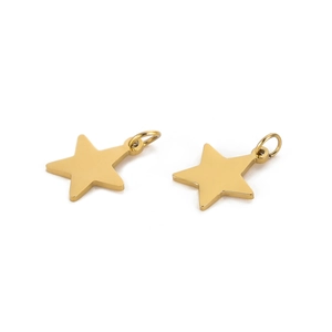 Close-up of star shaped golden stainless steel charms for DIY jewelry making