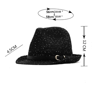 Black sequin jazz fedora hat with a gold buckle leather strap and 4.5cm brim